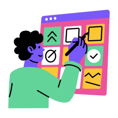 Site tasarımında yaratıcı çalışmaları tasvir eden düz stil illüstrasyonu