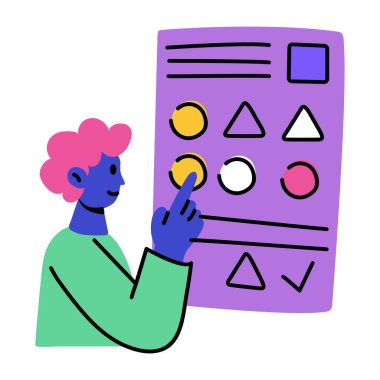 Bir kişinin tasarım yaparken resmedildiği düz bir resim