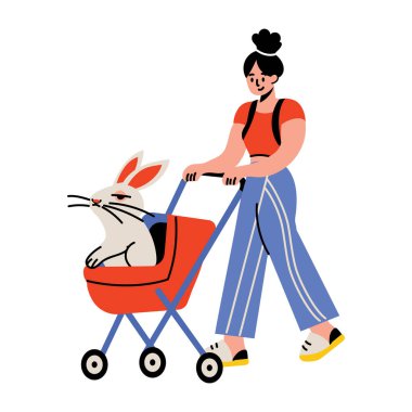 Bir evcil hayvan arabasına yumruk atan bir karakteri gösteren düz bir çizim 