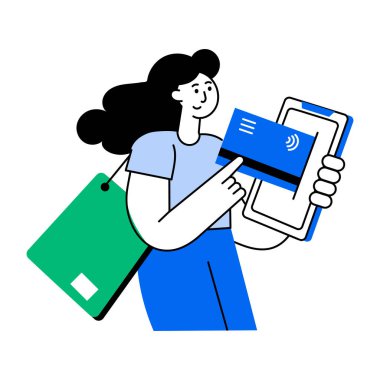 Kullanıcının çevrimiçi ödeme yaptığını gösteren düz biçim illüstrasyonu 