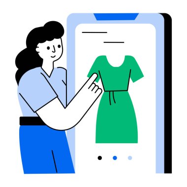 Mobil alışveriş yapan kişiyi gösteren düz stil çizimi