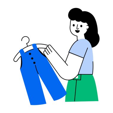 Düz çizim, kızın kıyafet alışverişinden hoşlandığını gösteriyor.