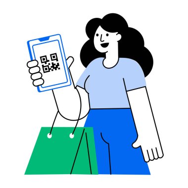 Qr kodunu tarayan alıcıyı gösteren düz biçim illüstrasyonu