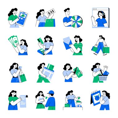 Düz Stil Alışveriş Sanatı Çizimleri 