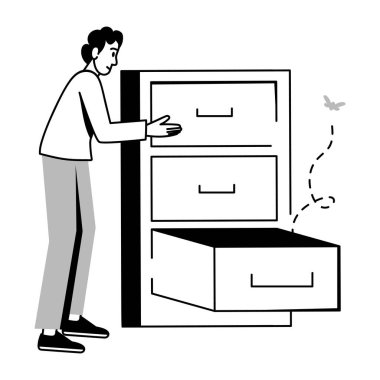 Boş çekmeceyi gösteren karalama biçimi illüstrasyonu