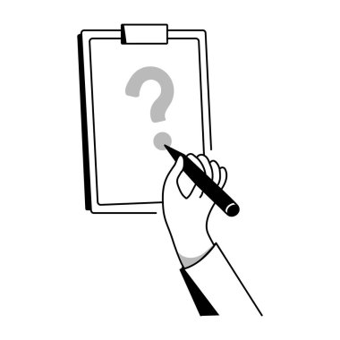 Sorguyu temsil eden yarım yamalak bir biçim çizimi