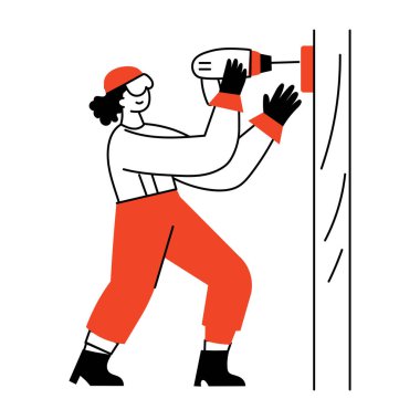 Elektrik tesisatı üzerinde çalışan bir elektrikçiyi gösteren bir çizim stili çizimi