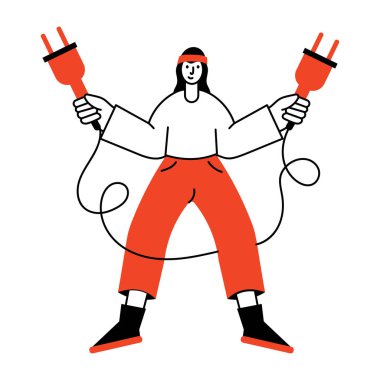 Kabloları tamir eden bir kablo mühendisinin el çizimi çizimi