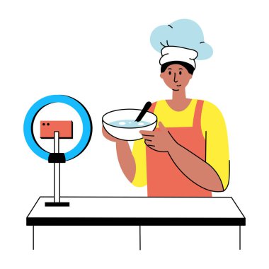 Çevrimiçi şefi gösteren düz bir çizim 