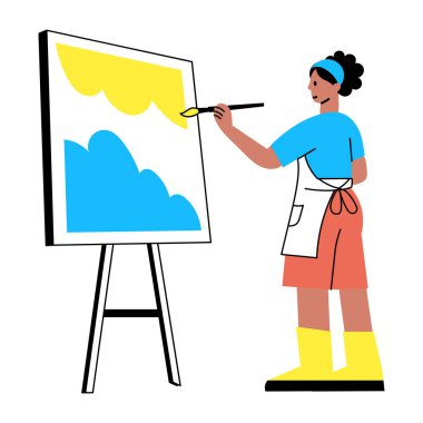 Tablo boyama yapan birini gösteren düz bir çizim 