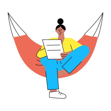 Bir kişinin belgeyi okuduğunu gösteren düz bir çizim 