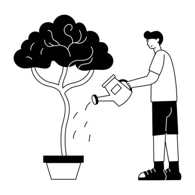 Bitkileri sulayan kişiyi gösteren bir kabartma çizimi 