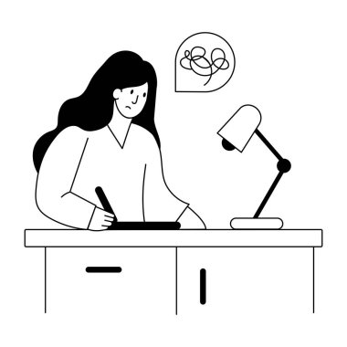 Stres yazarken bir kişinin çizim stili çizimi 