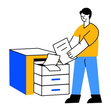 Belgeleri düzgünce düzenleyen kullanıcıyı gösteren düz bir çizim