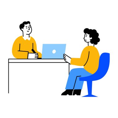 Bir müşteri toplantısında insanları gösteren düz biçim illüstrasyonu