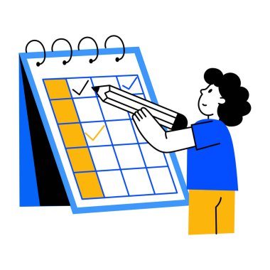 Geniş panoda proje zaman çizelgesini gösteren düz bir çizim