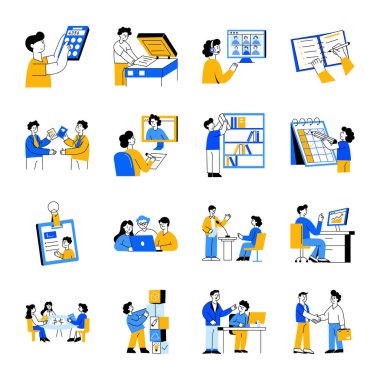 Düz Stil Çalışan Sanat Resimleri Seti 