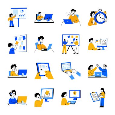 Düz Biçim İşyeri İllüstrasyonları Koleksiyonu 