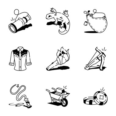 Rodeo Sanatı Doodle Biçimi Simgeleri 