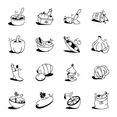 Sebze Koleksiyonu Doodle Biçimi Simgeleri 
