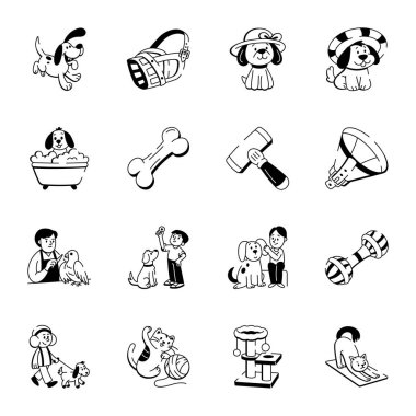Hayvan Bakımı Doodle Biçimi Simgelerinin Koleksiyonu 