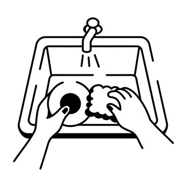 Bulaşık yıkamayı temsil eden yarım yamalak bir resim