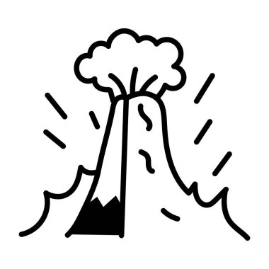 Patlayan bir volkanı gösteren yarım yamalak bir simge