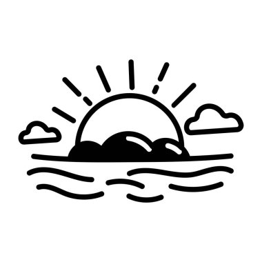 Gün batımı gökyüzü görünümünü gösteren karalama tarzı bir simge