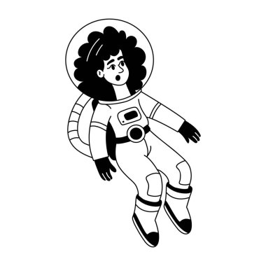 Kadın astronotu gösteren bir el çizimi tasviri