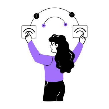 Kablosuz ağ ayarları yapan birini gösteren el çizimi illüstrasyon 