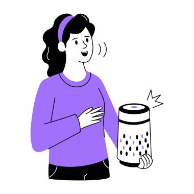 Akıllı bir hoparlörü tutan kişiyi gösteren bir çizim 