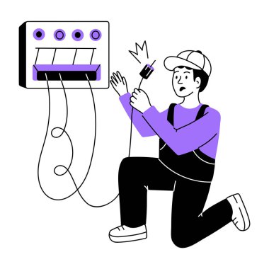 Kabloları tamir eden birini gösteren el çizimi 