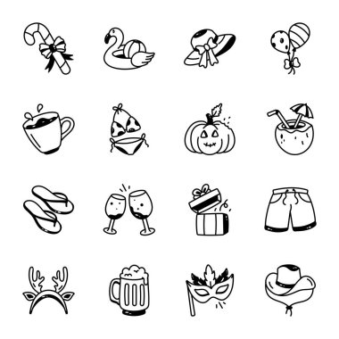 Holiday Doodle Biçim Simgelerinin Koleksiyonu 