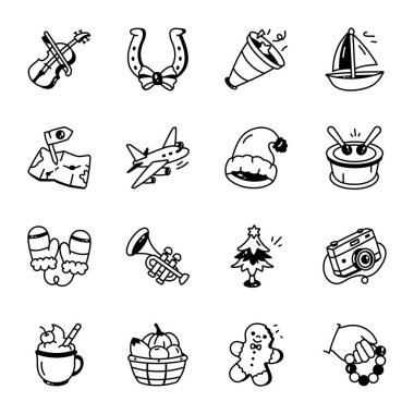 Tatil Macerası Doodle Stili Simgeleri Paketi 