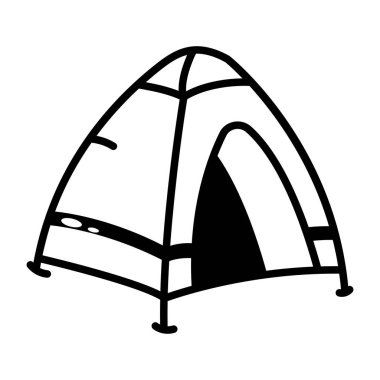 Kamp çadırını gösteren bir el çizimi simgesi