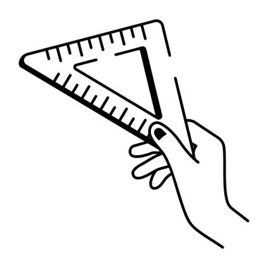 Üçgen cetvelini gösteren yarım yamalak bir biçim simgesi