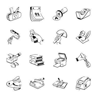 Kırtasiye Doodle Biçimi Simgelerinin Koleksiyonu 