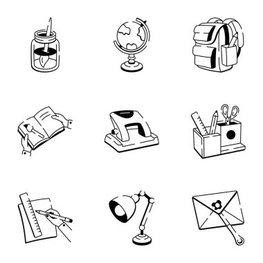 Kırtasiye ve Temel Gerekli Sketchy Simgeleri 