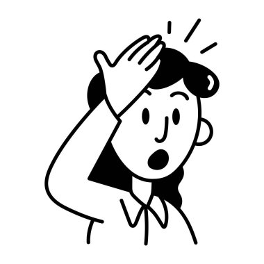 Alnına elle vuran bir karakter, karalama stili simgesi 