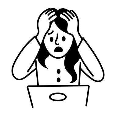 Endişeli kız ikonu el çizimi stili 