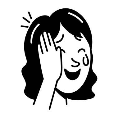 Gülümseyen gözyaşları içinde bir kız, el çizimi bir ikon 