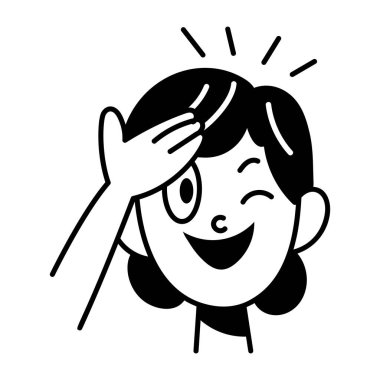 El çizimi tarzında göz kırpan kız simgesi 