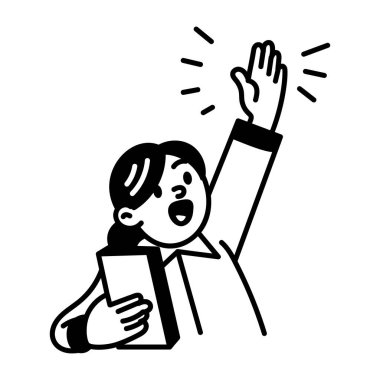 Heyecanlı bir kızın el çizimi simgesi. 