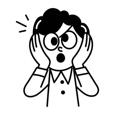 Şaşırmış bir karakterin el çizimi simgesi. 