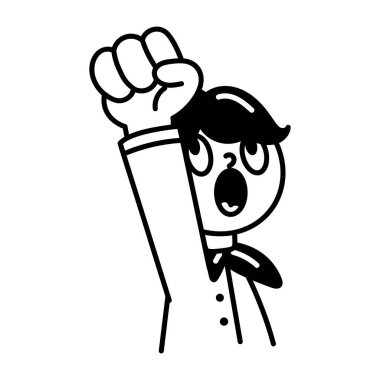 Zafer pozu veren bir karakter, el çizimi simge 