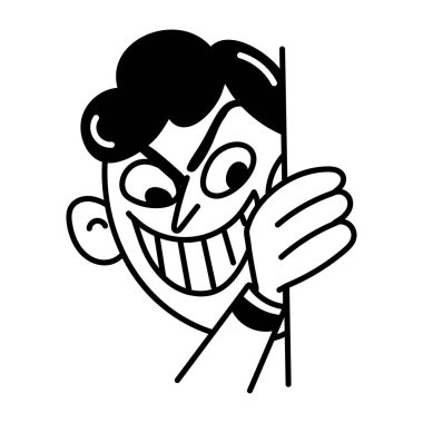 Gülümseyen bir karakter, el çizimi bir ikon. 