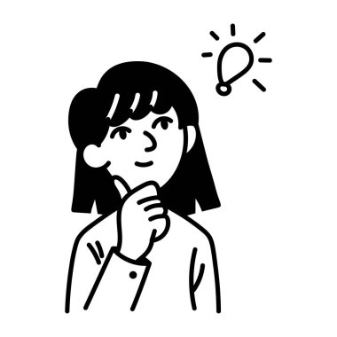 Bir karakteri bir şey düşünürken gösteren el çizimi simgesi 