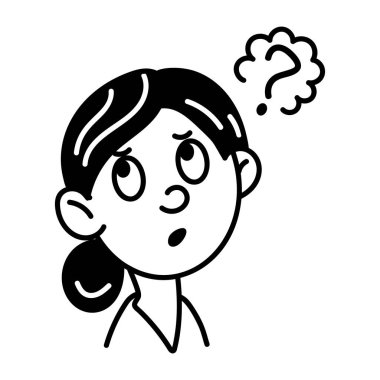 Kafası karışık bir kızın yarım yamalak bir simgesi 