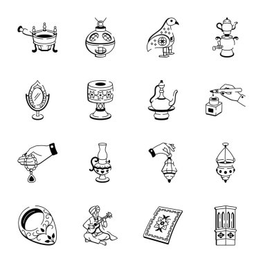 Pers Gelenekleri Dizisi El Çizimi Simgeleri 