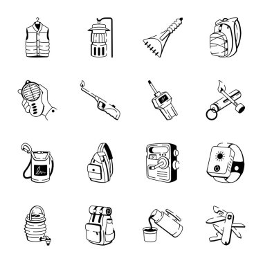 Elle çizilmiş simgeler kamp kümesi 